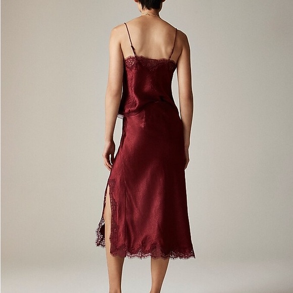 J. Crew Burgundy Lace-Trim Satin Midi Slip Skirt and Top - Picture 2 of 9